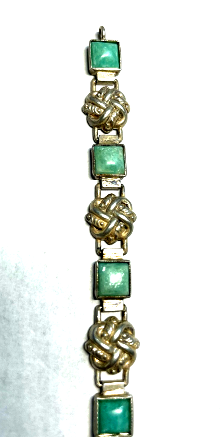 Antik  Art Déco Armband 835 Silber Handarbeit grüner Türkis Cabochon Kissen2
