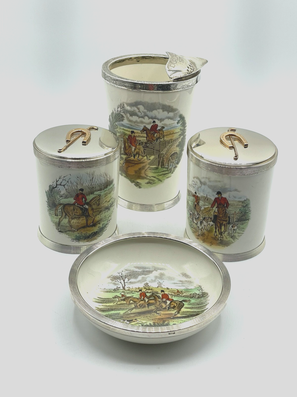 Vintage Bar Set Copeland Spode England Sterling Silber Herring's Hunt 4 teilig2