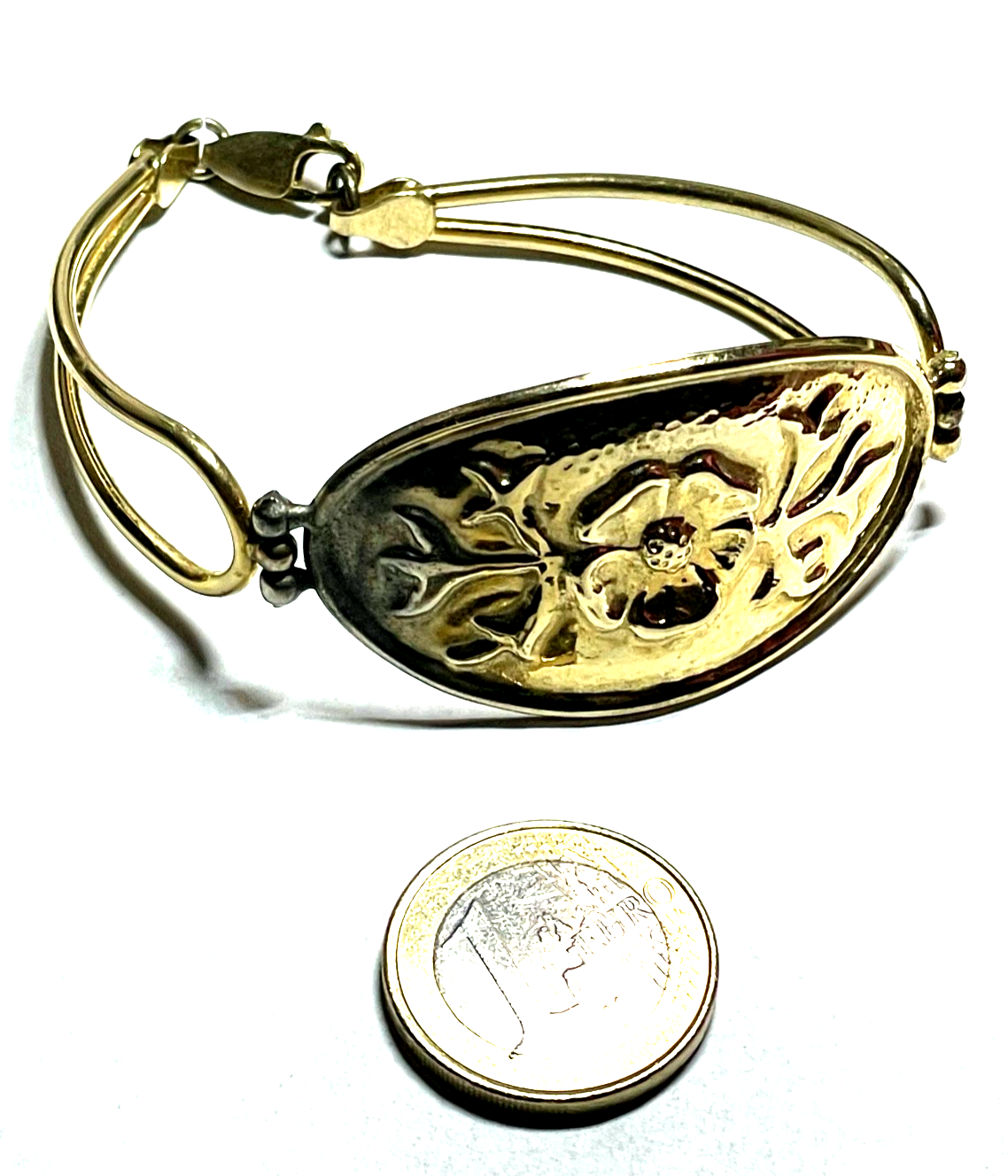 Vintage 925 Silber vergoldet Armband Handarbeit florales Dekor Armreif ähnlich11