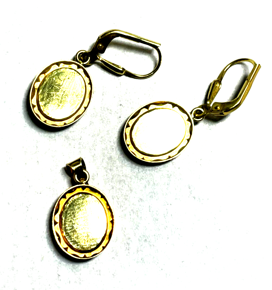 333 Gold Cameo blue Onyx Ohrringe und Anhänger Set Kamee6