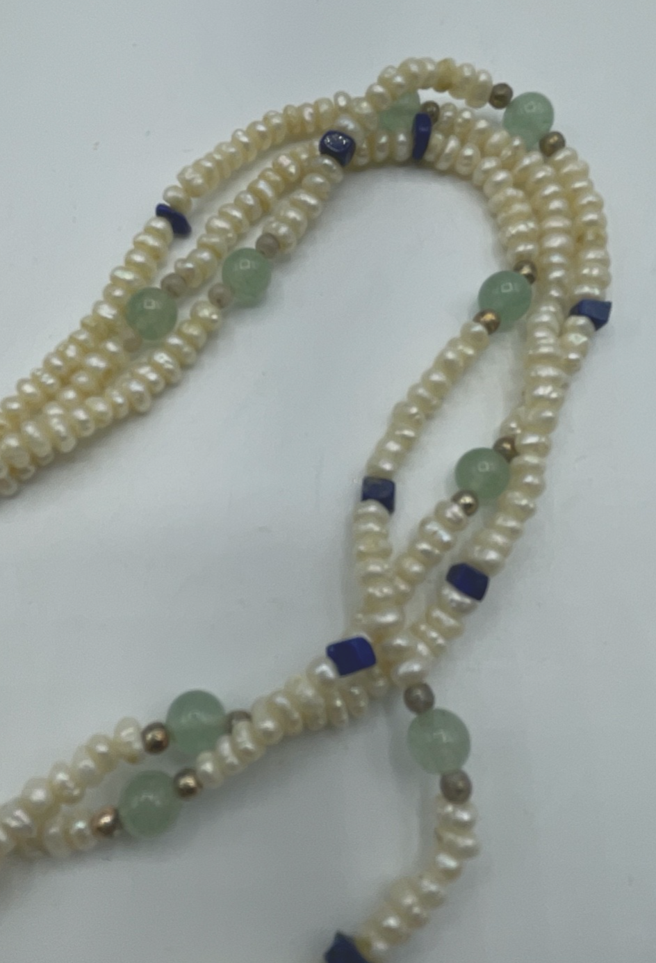 Sommer Kette Biwa Perlen Aquamarin Lapislazuli 925 Silber vergoldet  45,5 cm4