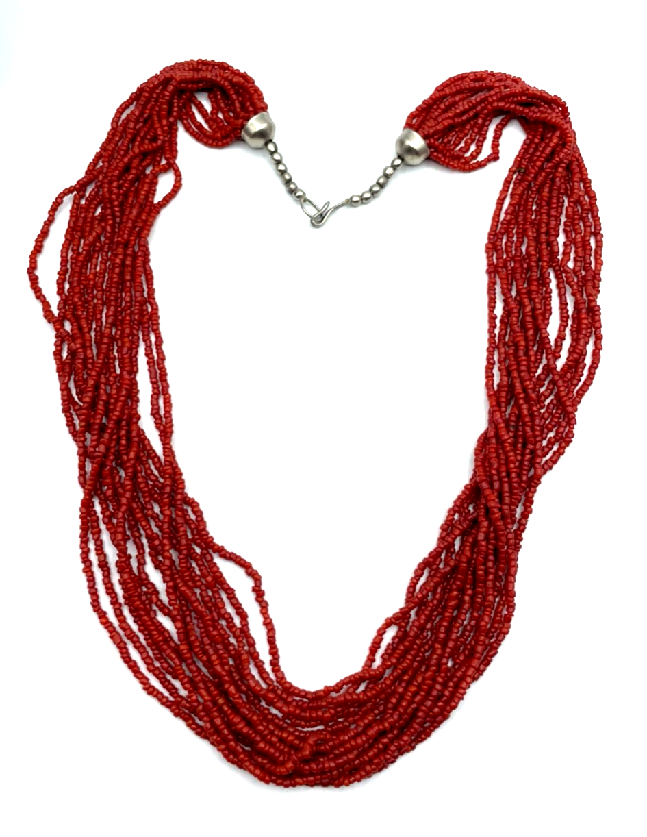 Stattlich vintage Ethno Korallen Perlen Kette 14 Strang L 70cm B 43mm Handarbeit2