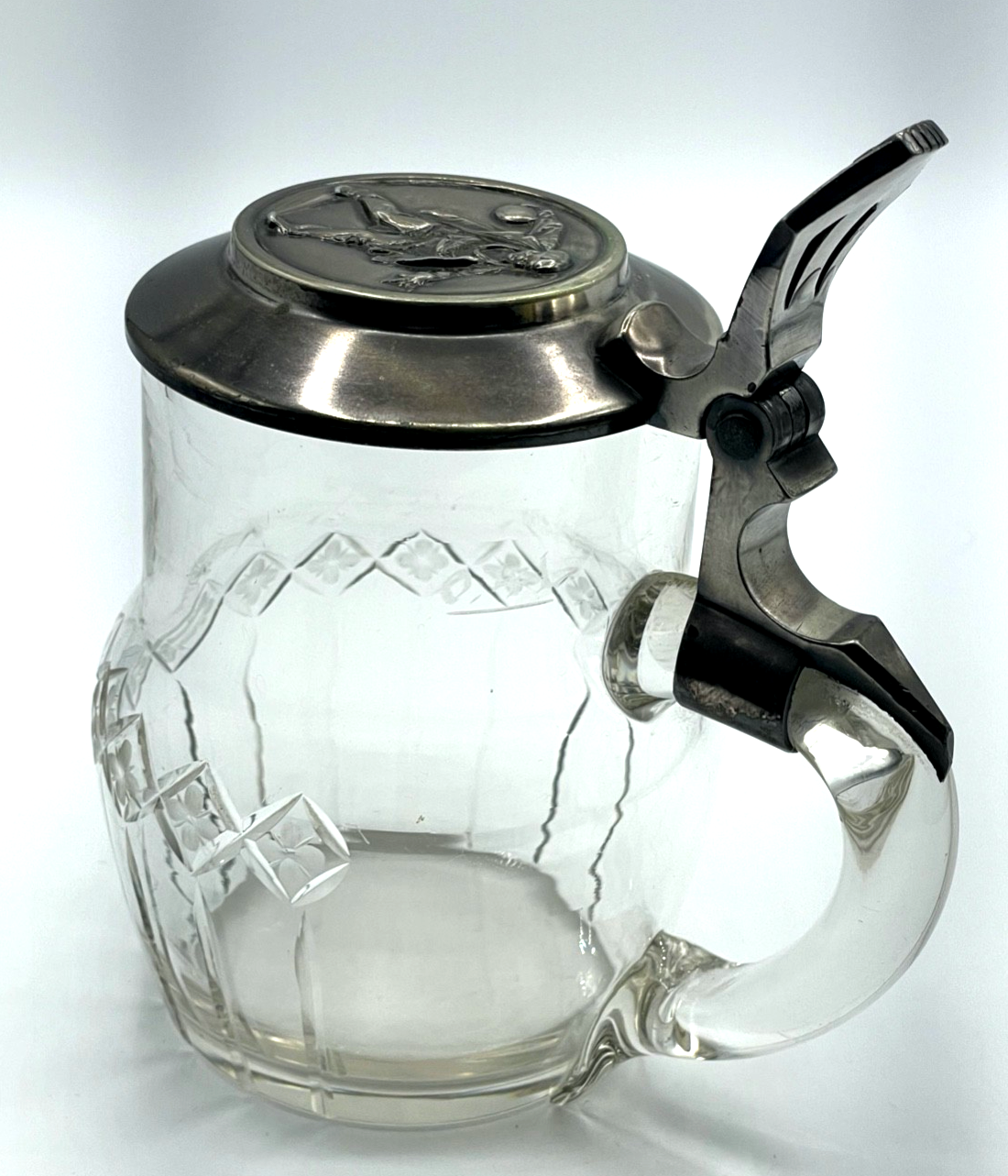Gepflegter Jugendstil WMF Glaskrug Deckel Britannia versilbert Bierkrug 0,4Ltr.5