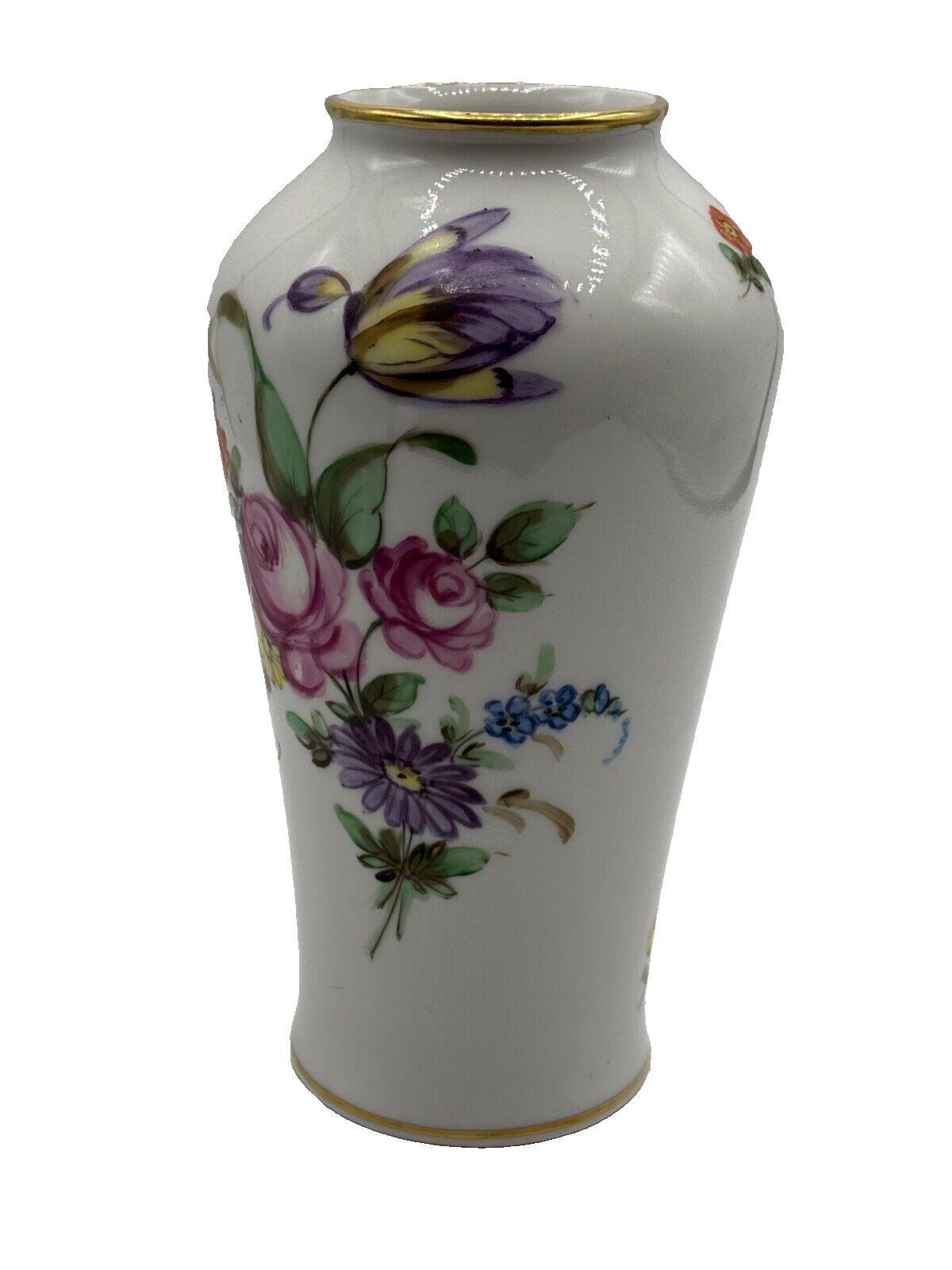 Seltene alte formschöne Ludwigsburger Porzellan Vase handbemalt H 18 cm um 19000