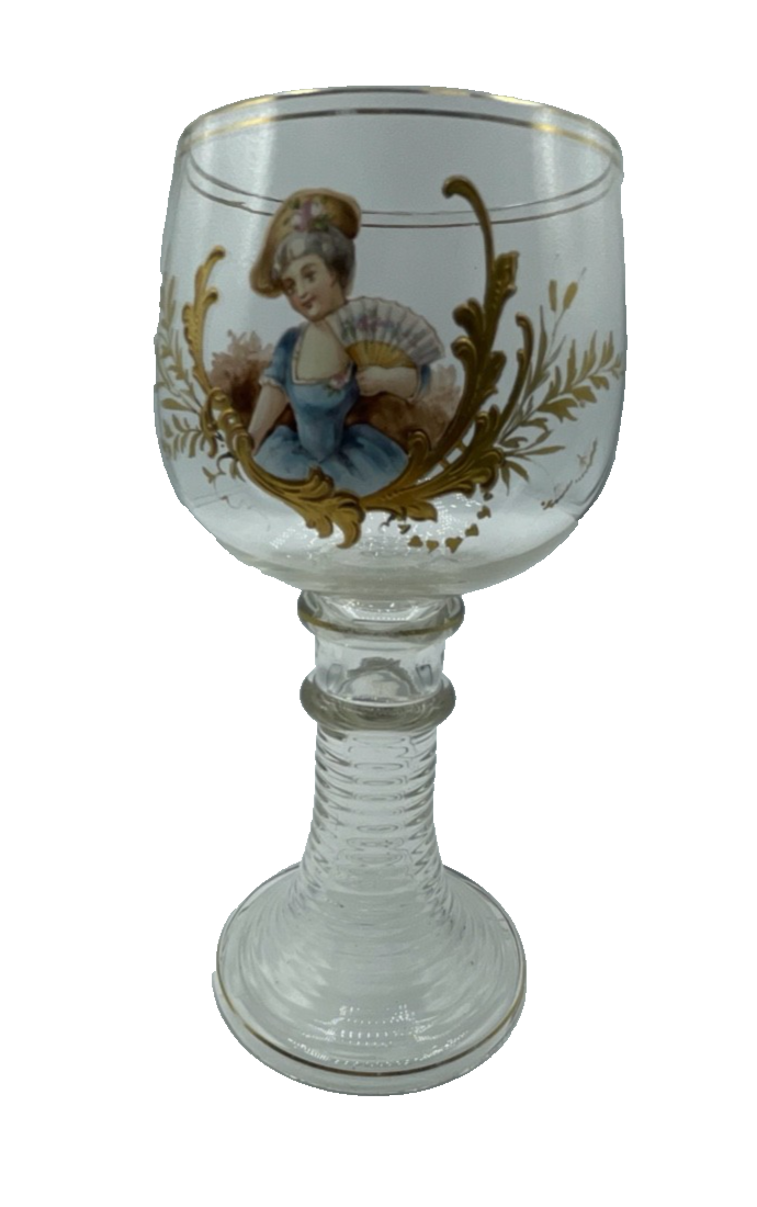 Antik Weinrömer Römer Weinglas handbemalt vor 1900 Historismus 18,2 cm hoch4