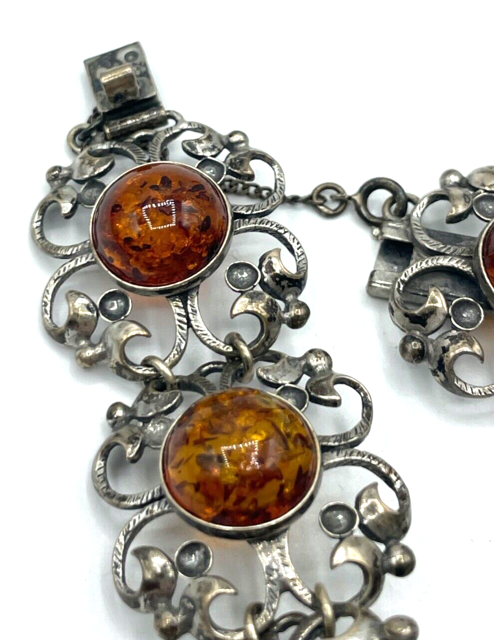 Stattliches altes Georg Kramer Fischland Armband 925 Silber + Bernstein2