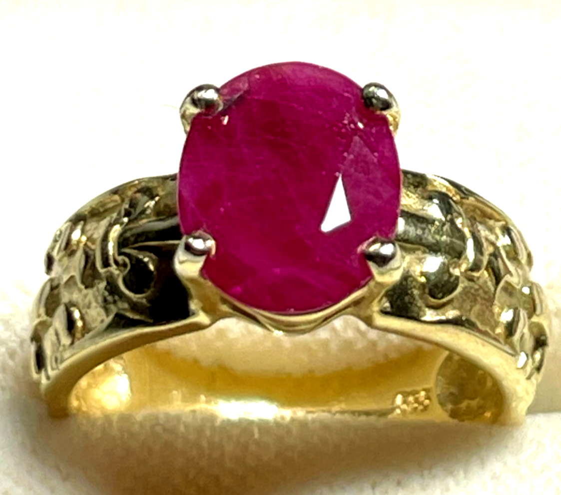 Exklusiver 585 Gold 14 K Ring gr. Rubin Fleur de Lys Wappen Lilie Dekor RG 511