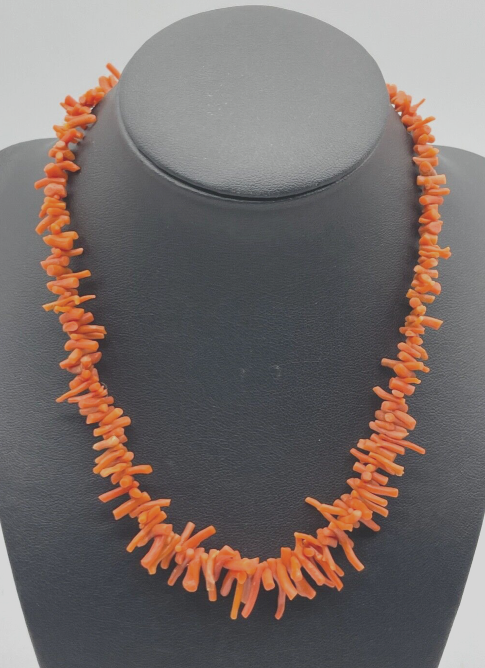 Vintage Korallenkette Stäbchen Koralle Collier Verlauf L 40,5 cm Lachsfarbig0