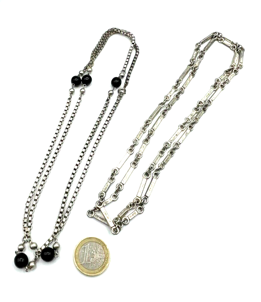 2x klassische Eleganz real vintage Blusenkette Pulloverkette versilbert wie neu6