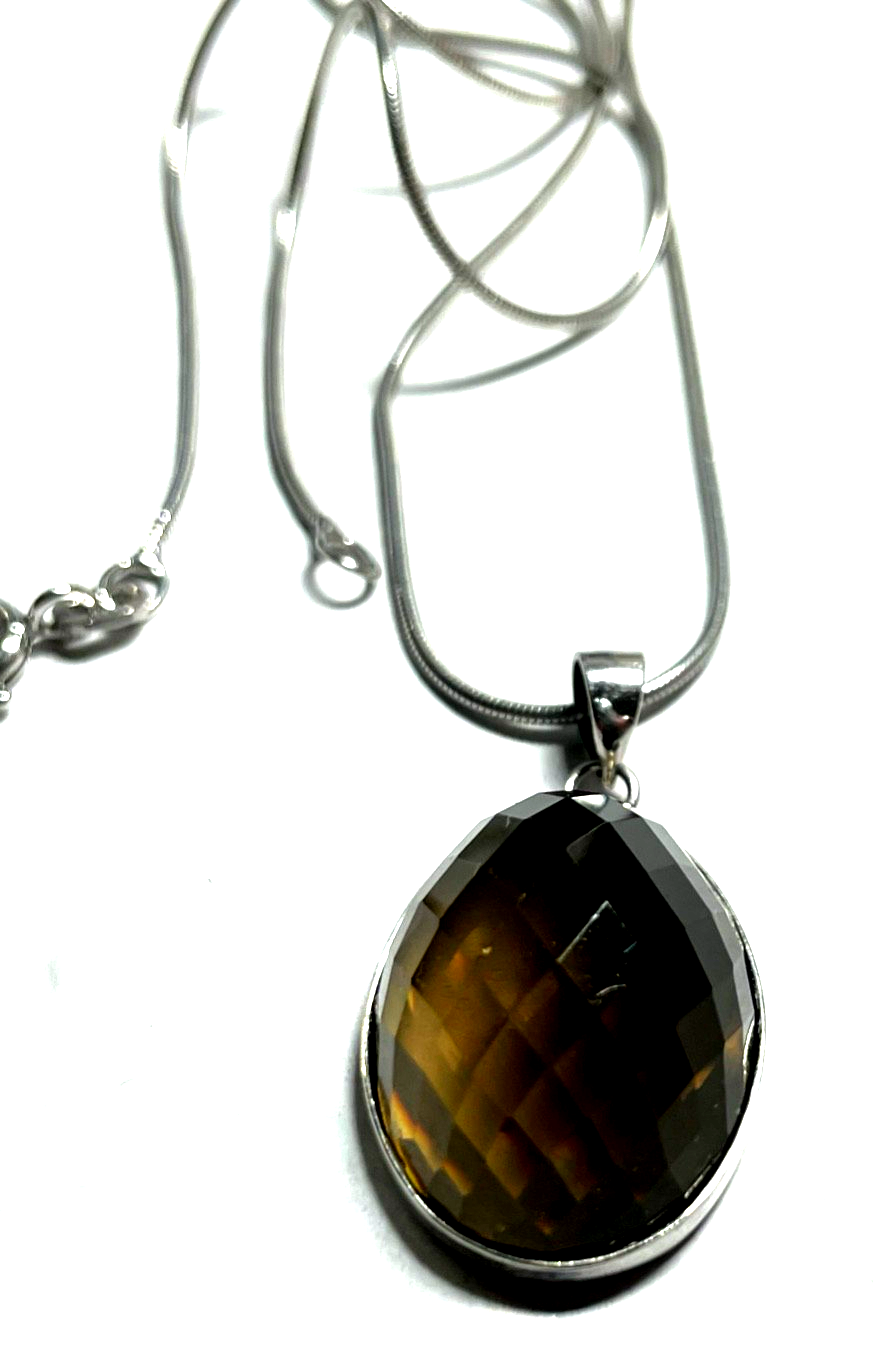 925 Sterling Schlangenkette mit facettiertem Rauchquarz Anhänger top gepfl.4