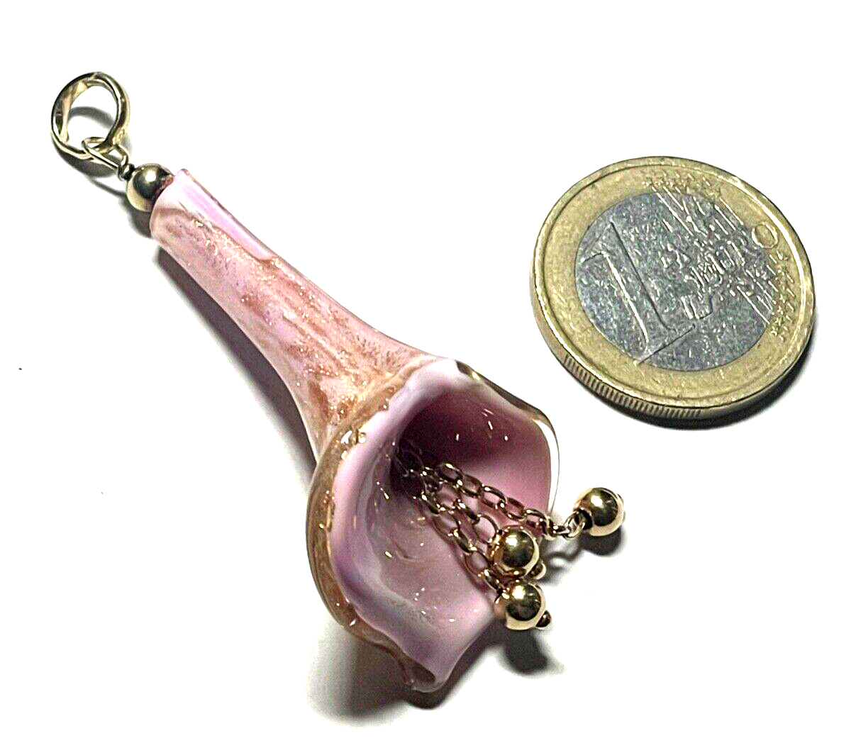 Gr. 925 Silber vergoldet  Anhänger Murano Glas Calla Handarbeit wie neu L 6,8 cm1