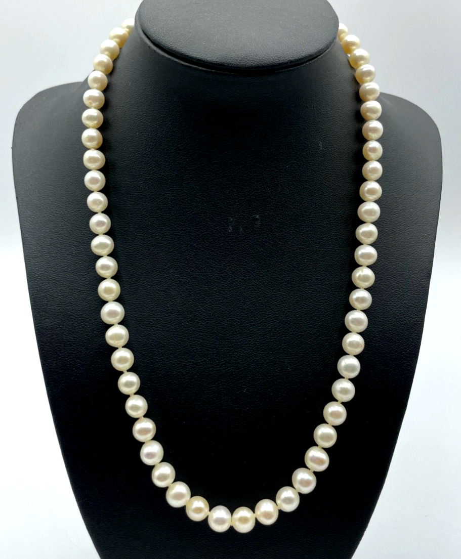 SWZ Perlenkette rein Weiß 925 Silber Kugel Schliesse L 48 cm Ø 7 mm gepflegt0