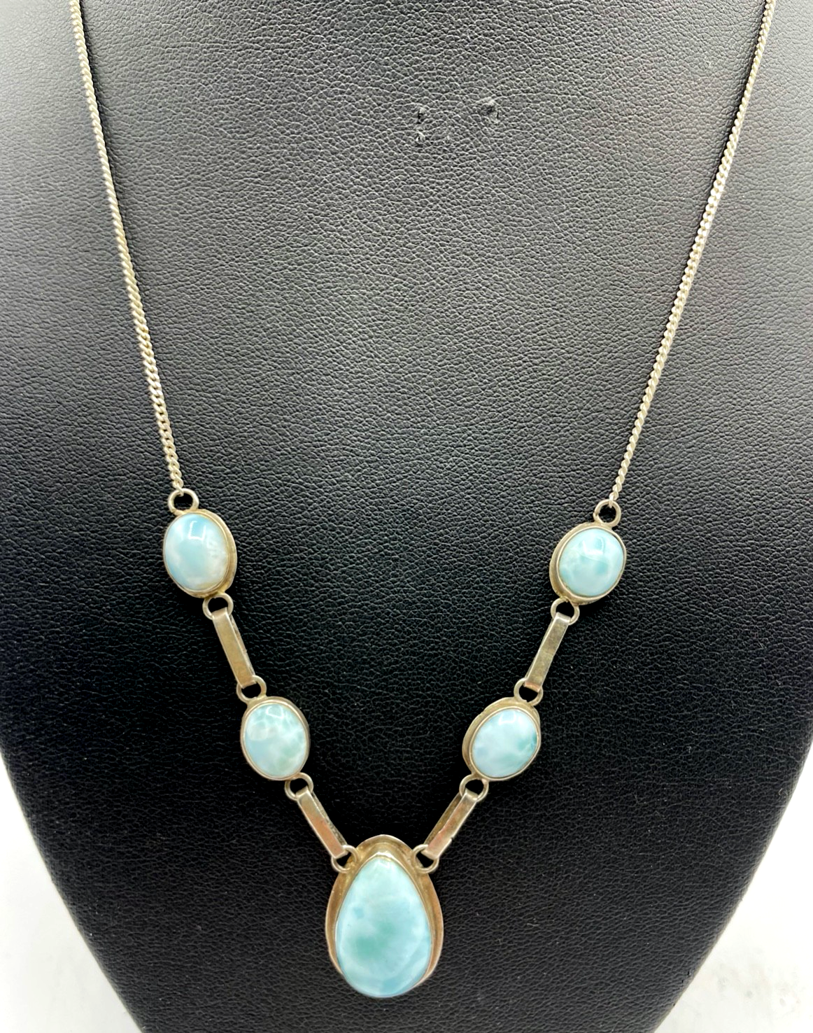 Larimar Halskette Collier 5 Steine 925 Sterling Silber L 47,5 cm gepflegt2