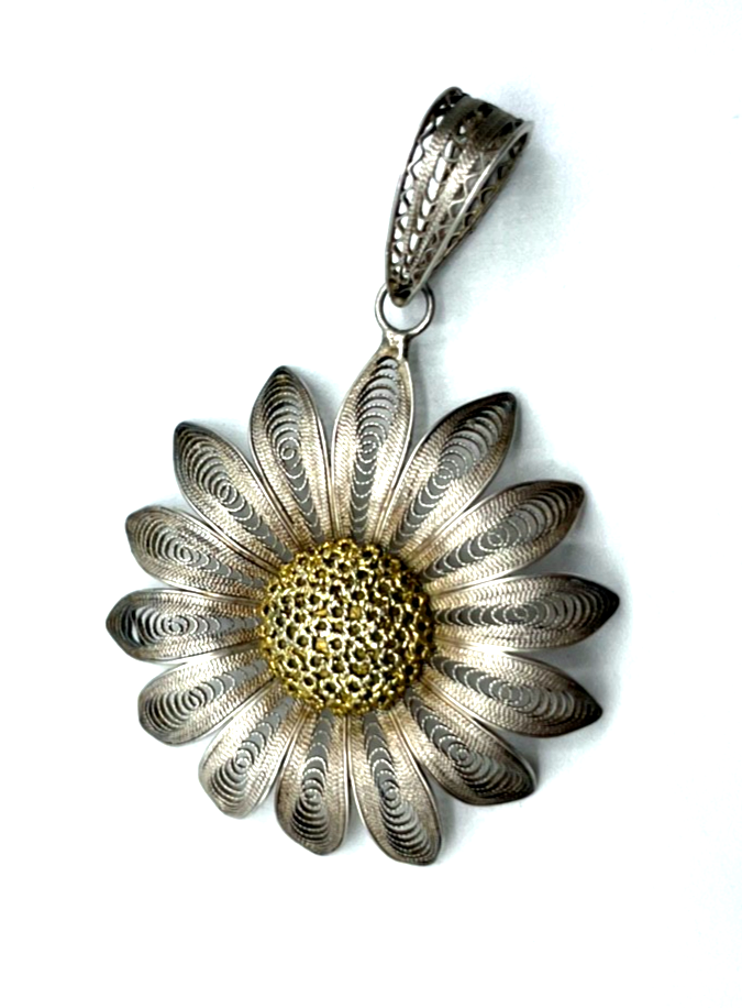 Antik Filigran Anhänger 800 Silberdistel Filigransilber Handarbeit Ø 38mm Tracht0