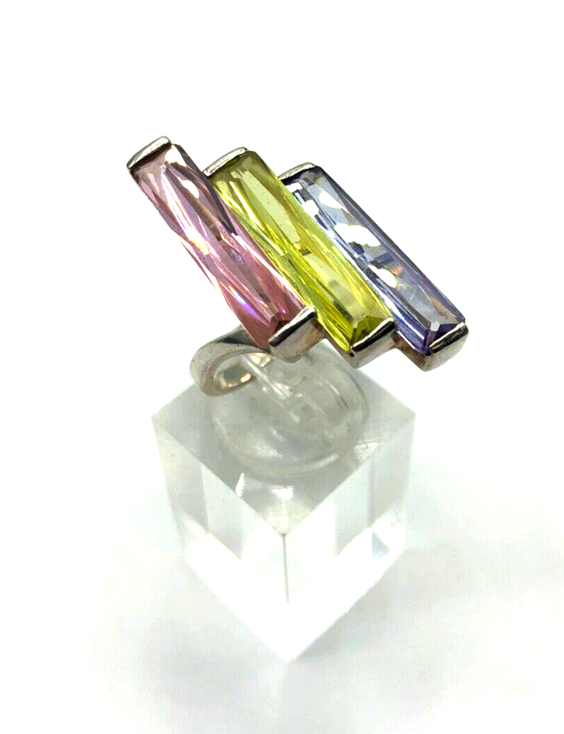 Sehr schöner großer Cocktailring 925 Silber Ring Pastell Farbsteine 18 mm RG 570