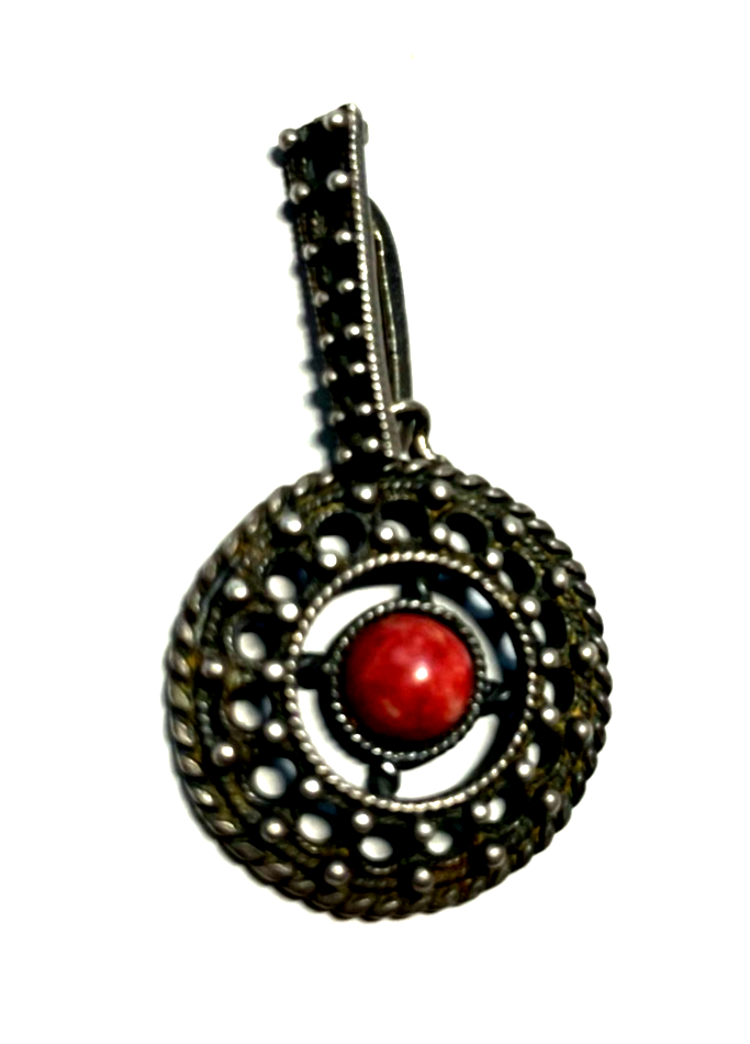 Antik Sterling Mikkelborg Norway Design Filigree Anhänger Rhodolit Handarbeit1