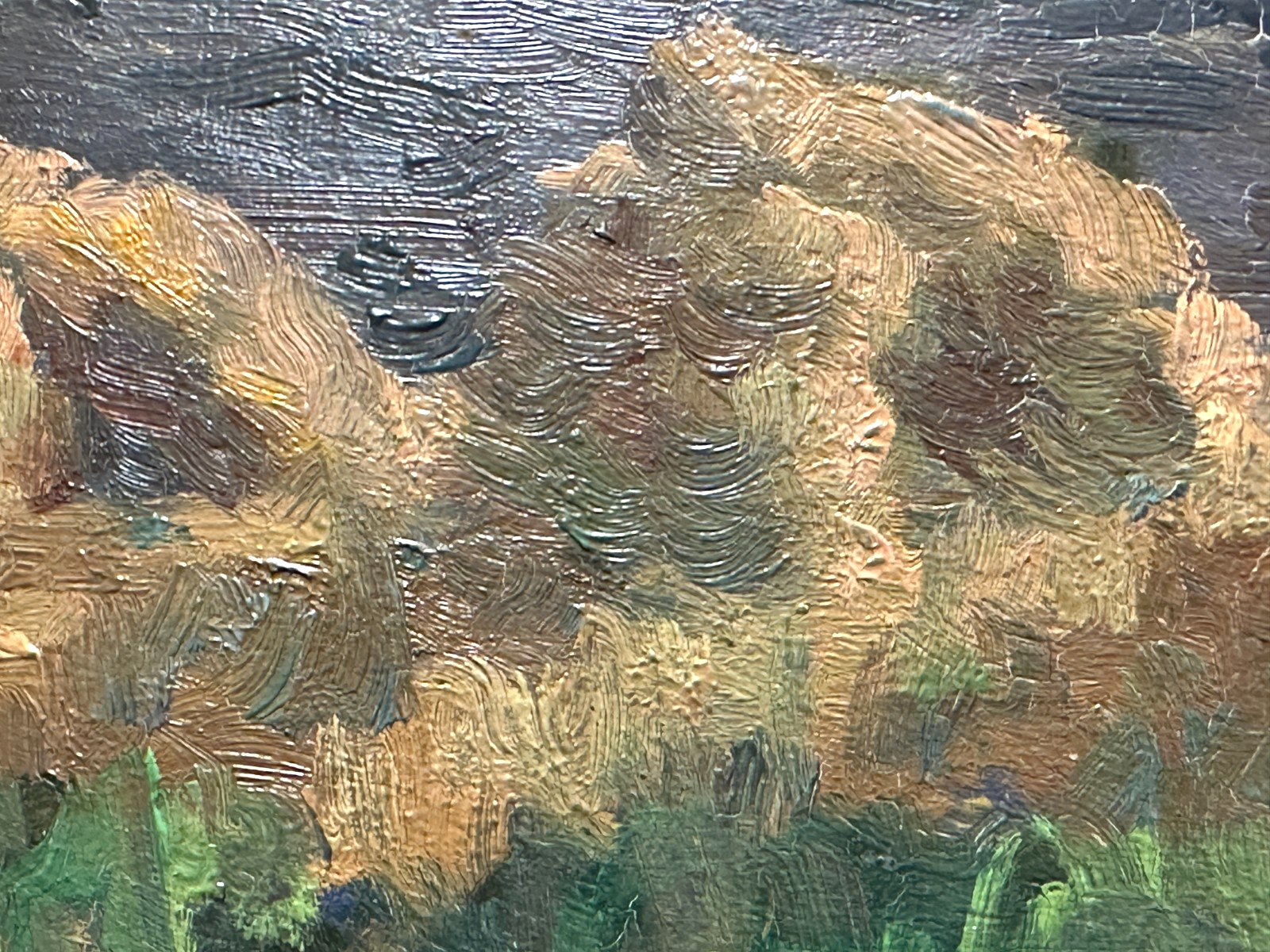 Ölgemälde – Landschaft mit Erntehocken & Traktor, signiert W…, ca. Mitte 20. Jh5