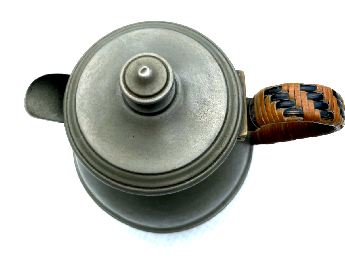 Kleine dekorative antik Zinn Kanne um 1900 Geflecht am Griff 1/2 Ltr. mit Punze2