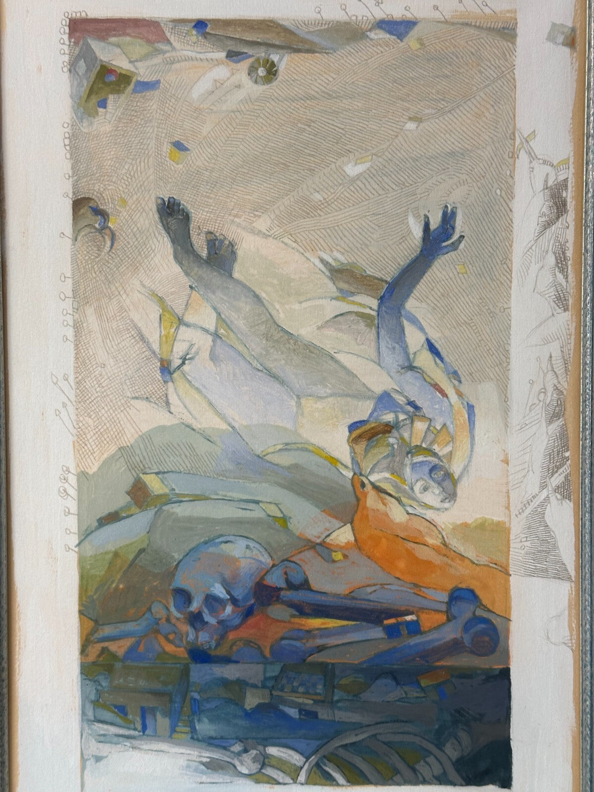 Tempera auf Papier - 'Botschaft der Nacht und des Windes' - Jorge Ponce 19872