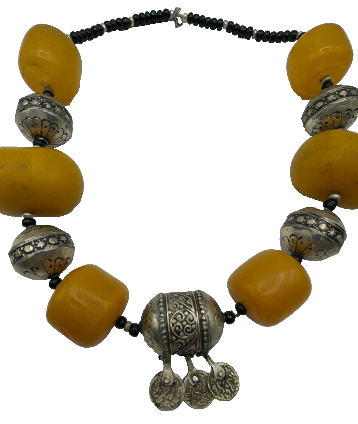 Attraktive Mega vintage Ethno Style Halskette Amber Look handgefertigt Unikat 645