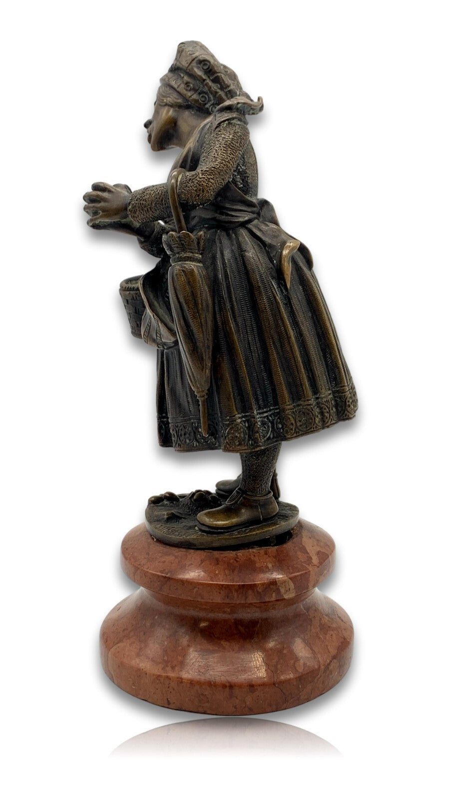 Bronze Figur Skulptur - Marmorsockel - Frau mit Korb - patiniert3