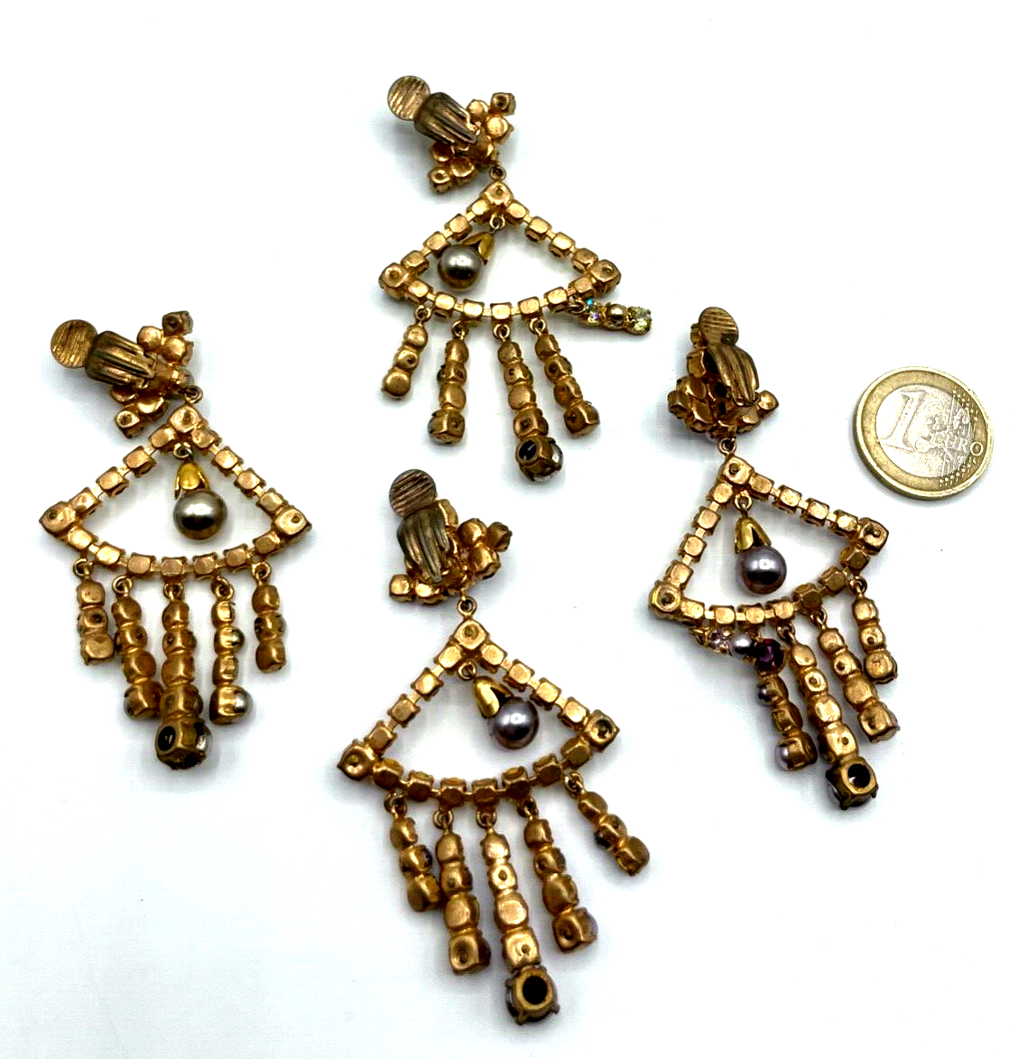 2 Paar vintage prächtige Strass Ohrhänger Clips Hollywood Glamour 50er Jahre6