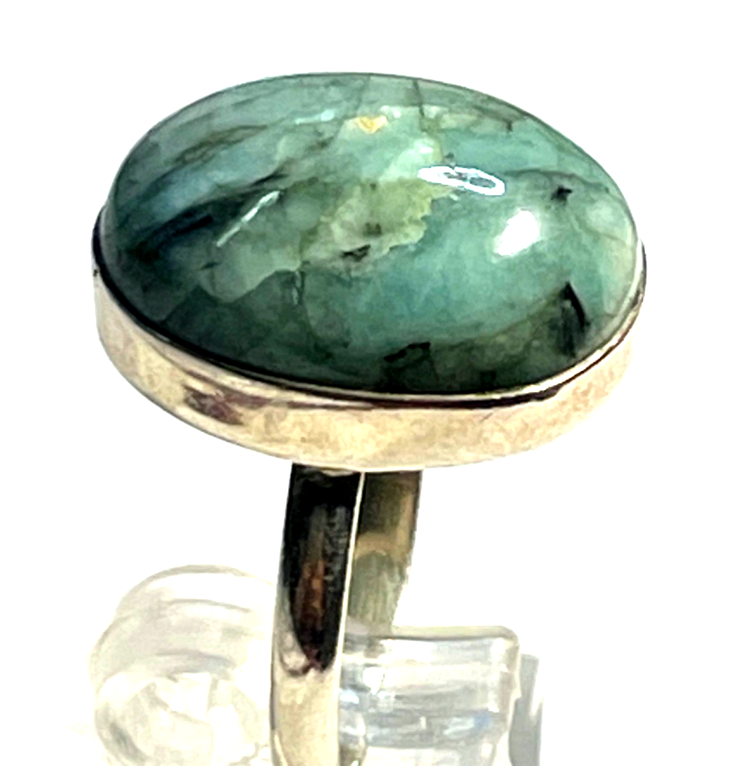 Solider 925 Silber Ring Amazonit Cabochon Besatz Handarbeit Ø 19 mm RG 60 gepfl.8