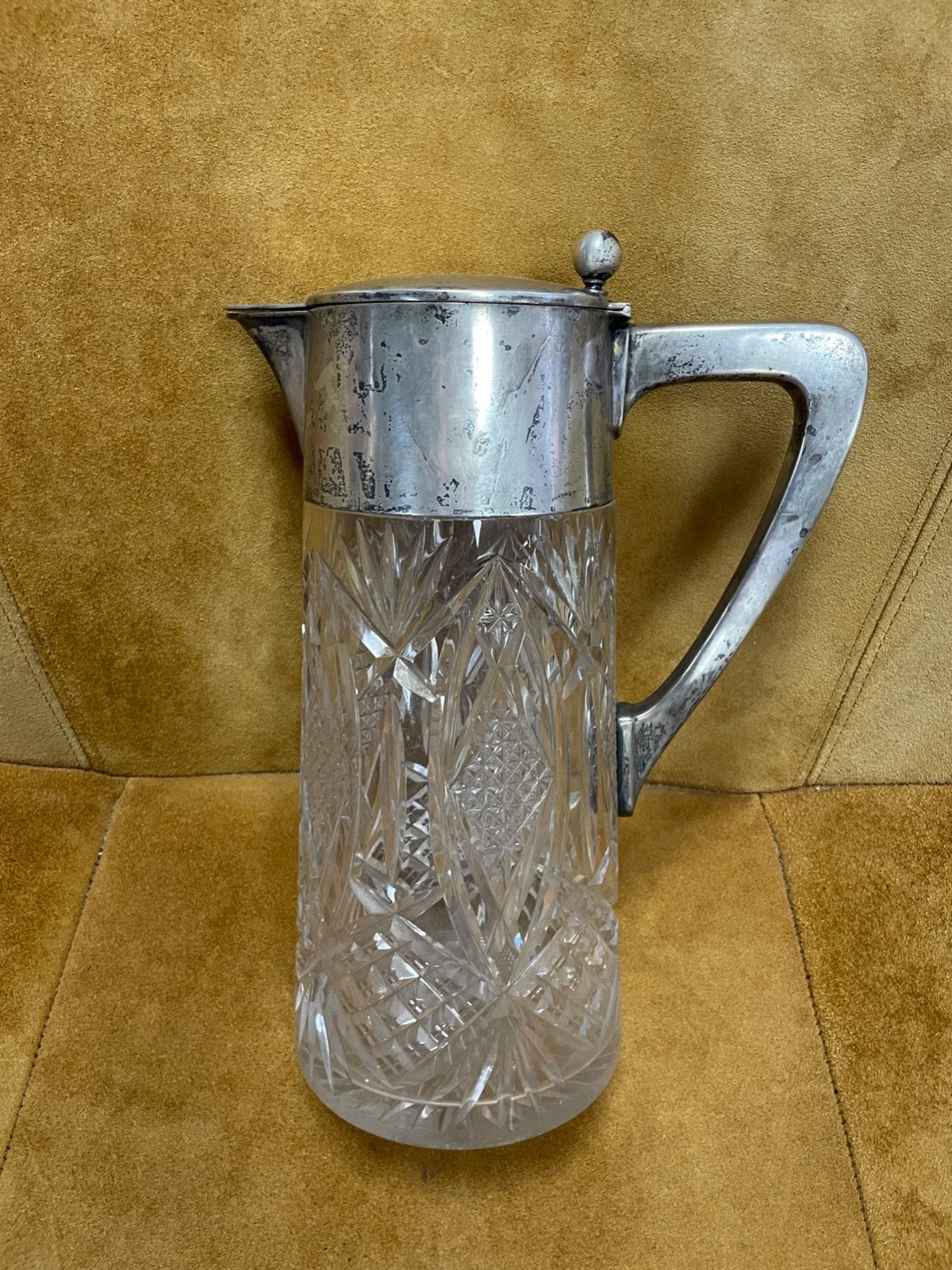 Mega groß antik Bleikristall Krug 800 Silbermontur H 34,5 cm Stuttgart 1910/204