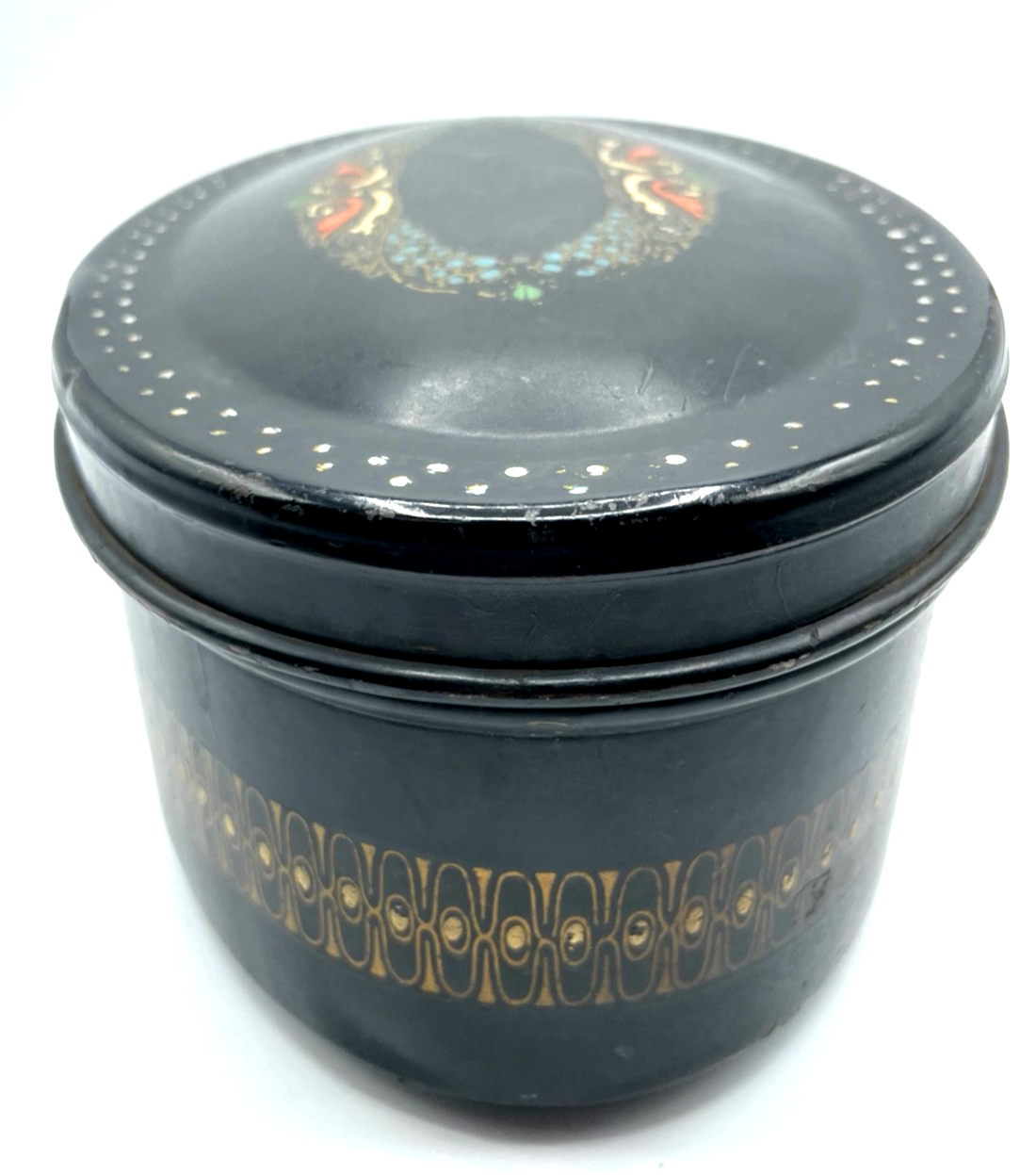 Antik attraktive ovale Blechdose Keksdose Deckeldose Jugendstil Dekor um 19004