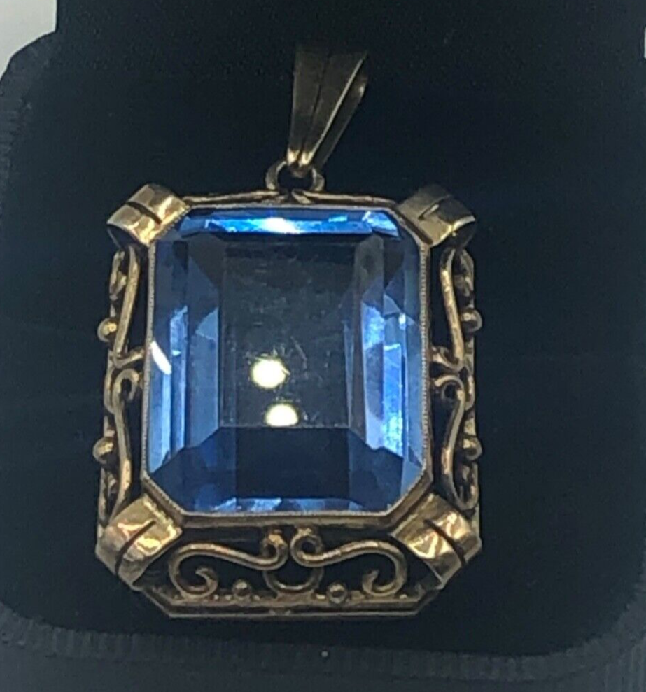 Antik 830 Silber vergoldet stattlicher Anhänger London Schweizer Blau Farbstein2