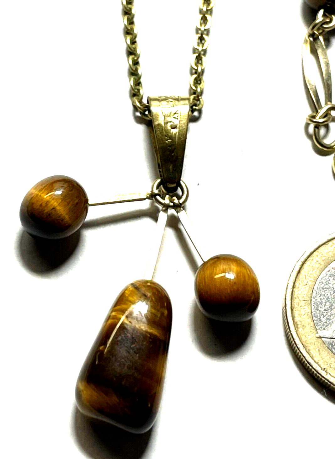 Vintage Amerikaner Gold Double Kette Anhänger Armband mit Tigerauge schönes Set5