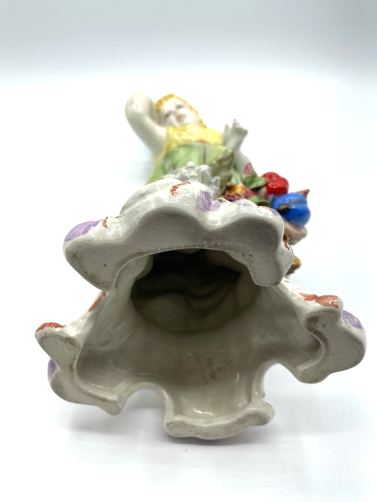 Antik große Porzellan Figur handbemalt aus Italien H 31,5 cm Mädchen Obstkorb8