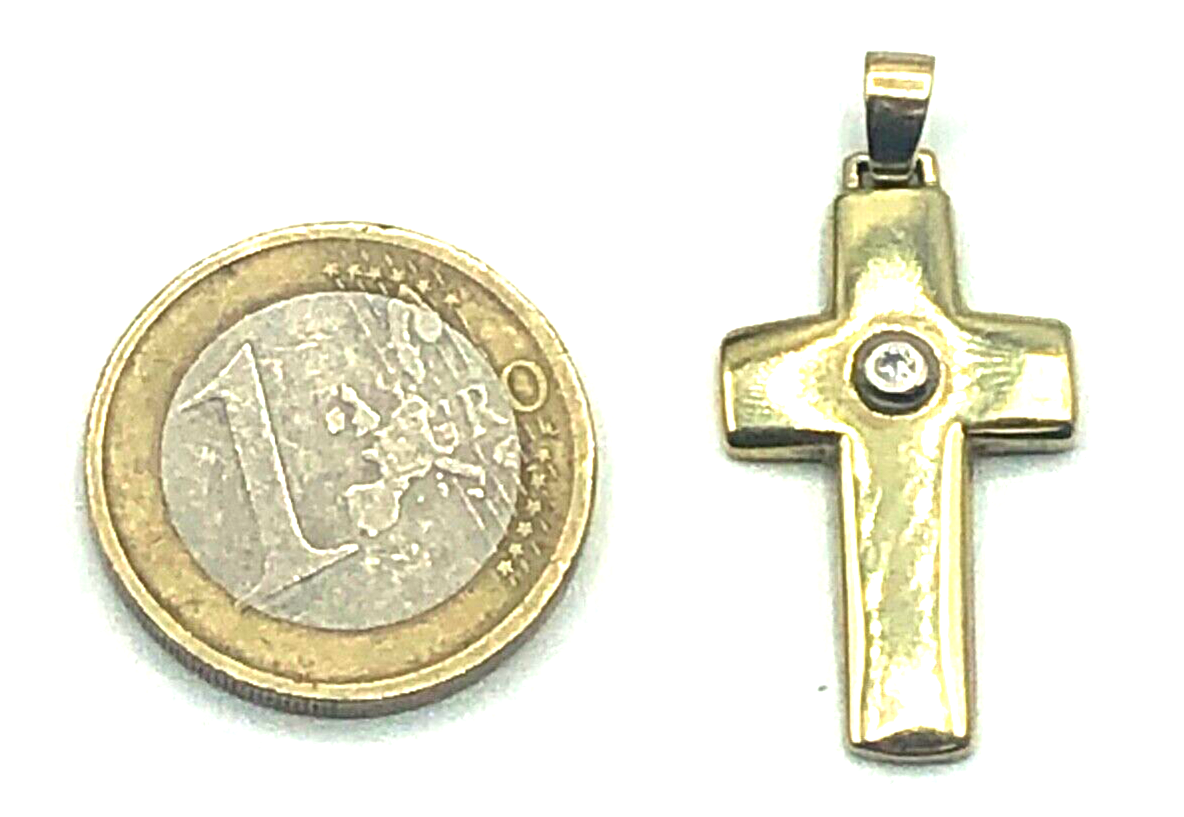 585 Gold 14 K Gelbgold Anhänger Kreuz mit kl. Brillant 0,02 Kruzifix Juwelier3