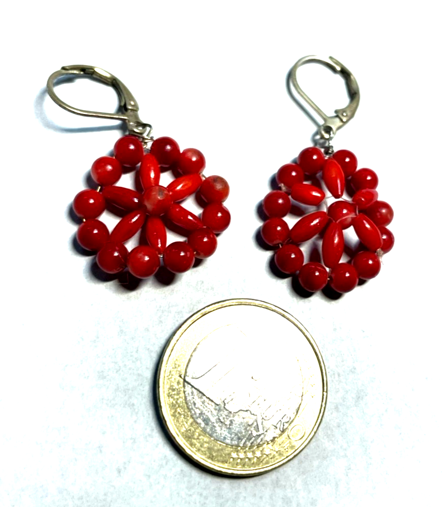 Vintage handgefertigte rote Koralle Ohrringe Ohrhänger gepflegt Ø 22 mm3