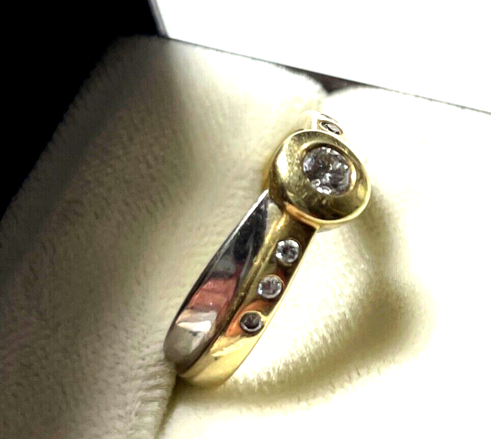 Massiver 585 Gold 14 K bicolor Ring 7 Brillanten Juwelier 5,22 Gr. RG 54 gepfl.9