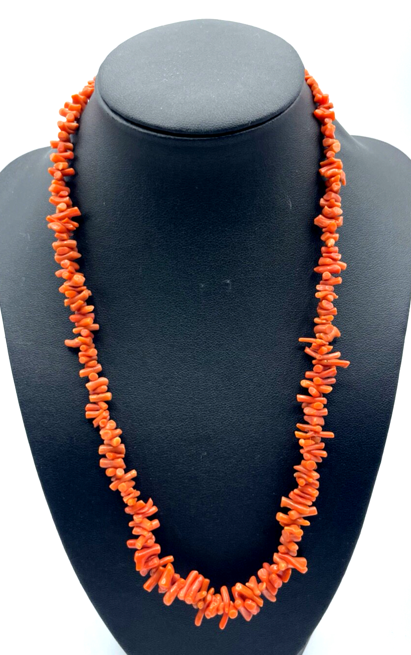 Vintage Korallenkette Stäbchen Koralle Collier Verlauf L 50 cm 12 mm Lachsfarbig0