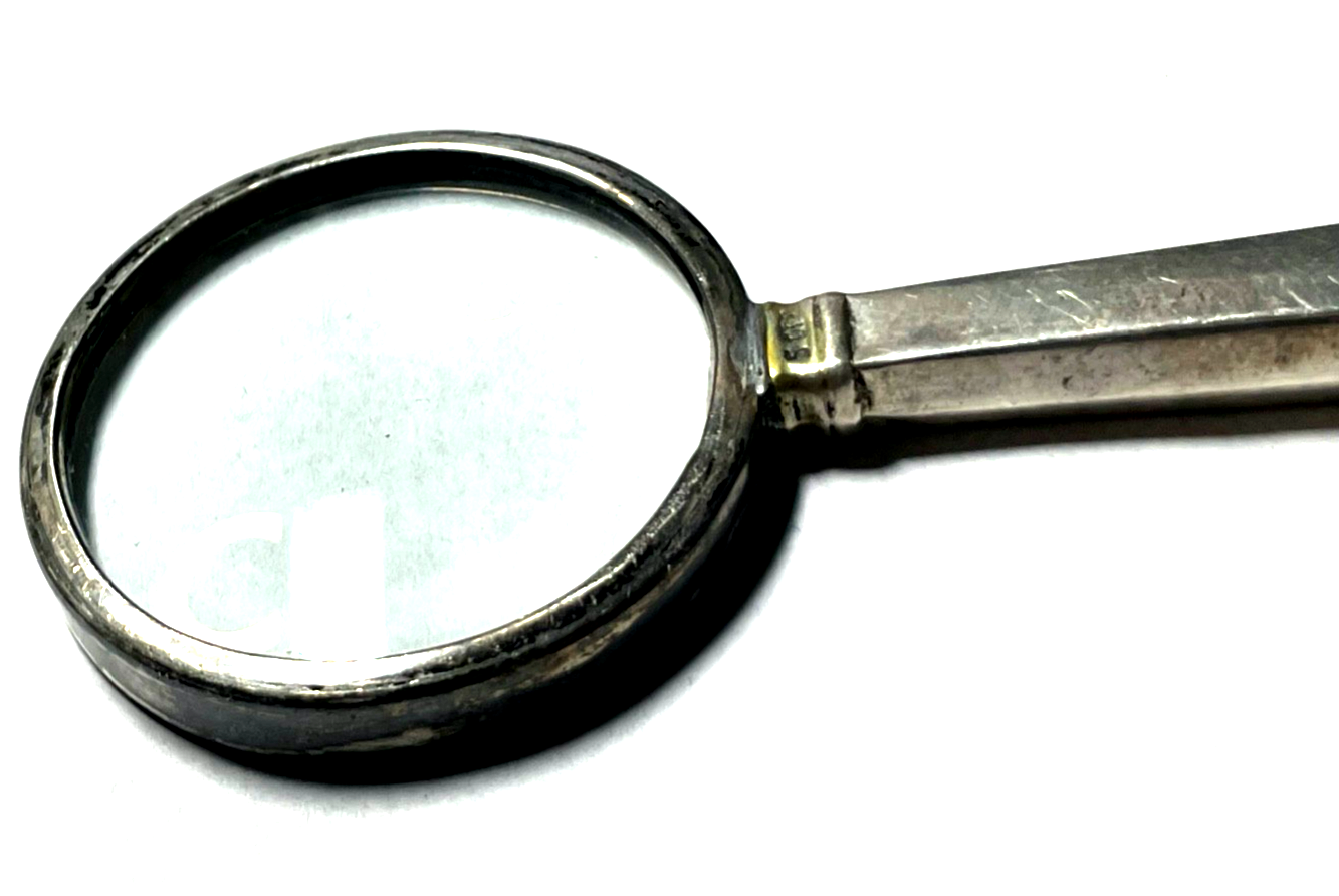 Antik 830 Silber Lupe mit Griff Vergrößerungsglas Lesehilfe Leselupe gepflegt7