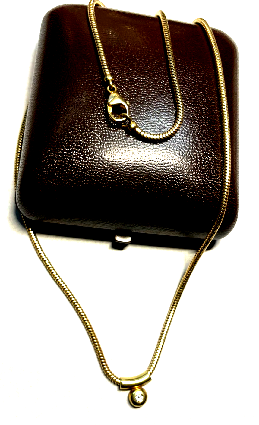 585 Gold Schlangenkette 45 cm + Gleiter Anhänger 0,1 ct. Brillant Juwelier gepfl0