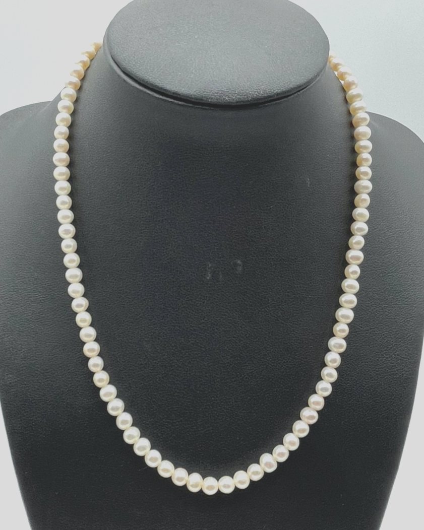 SWZ Perlenkette rein Weiß 925 Silber vergoldet Schliesse L 42,5 cm Ø 5  mm gepfl0