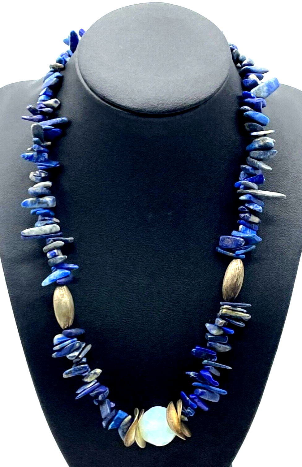 Attraktive Silber Design Kette Lapislazuli Stäbchen Opalinglas Kugel  L 48,5 cm1