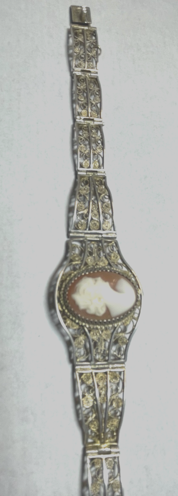 Antik 900 Silber FiligransilberArmband mit Muschel Gemme Cameo 20er J L 18 cm6