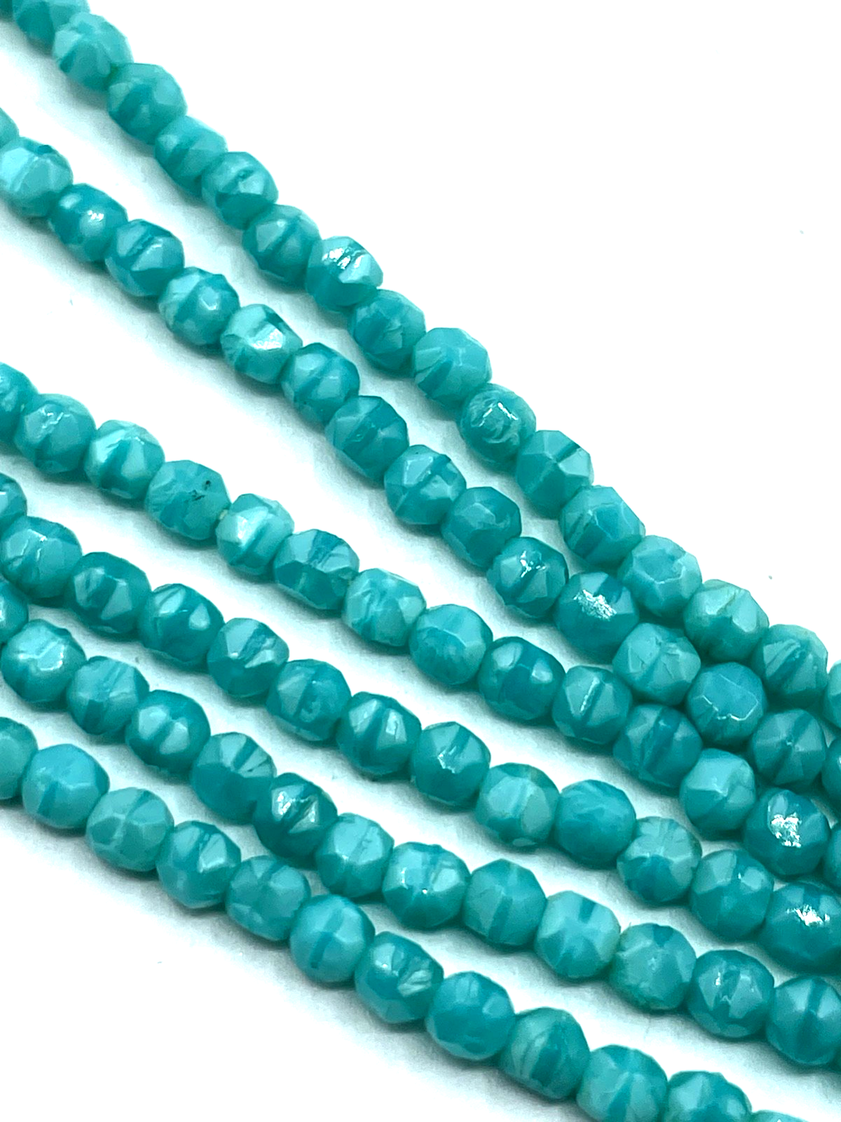 Antik 6 strängig Glaskette türkis farbige geschliffene Glasperlen Collier 50erJ6