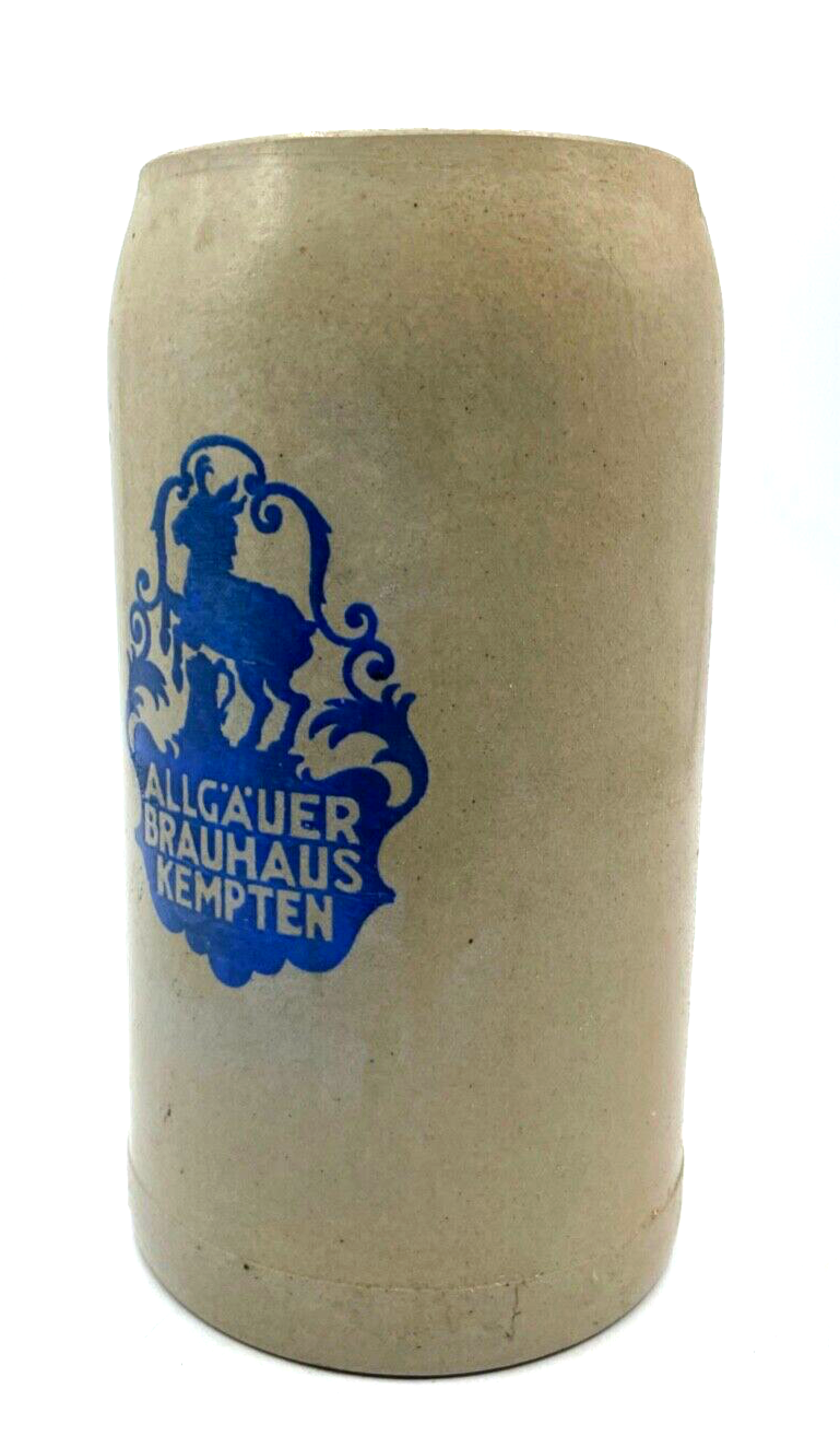 Dachbodenfund alter Steinzeug Krug Bierkrug Allgäuer Brauhaus Kempten 1 Ltr gepf1