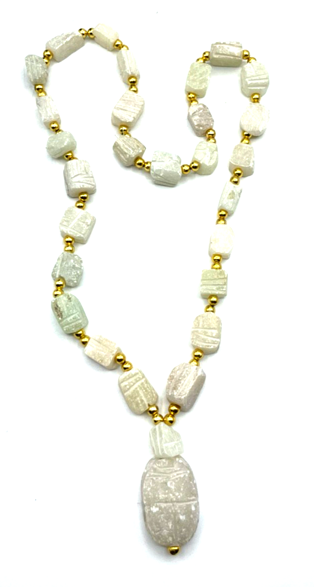 Stattliche Ägypten Halskette Alabaster Cluster Handarbeit Skarabäus Kette4