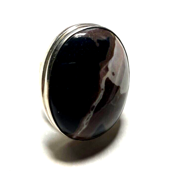 Solider 925 Silber Ring Silberring schöner Achat Ø 18,4 mm RG 58 gepflegt unisex11