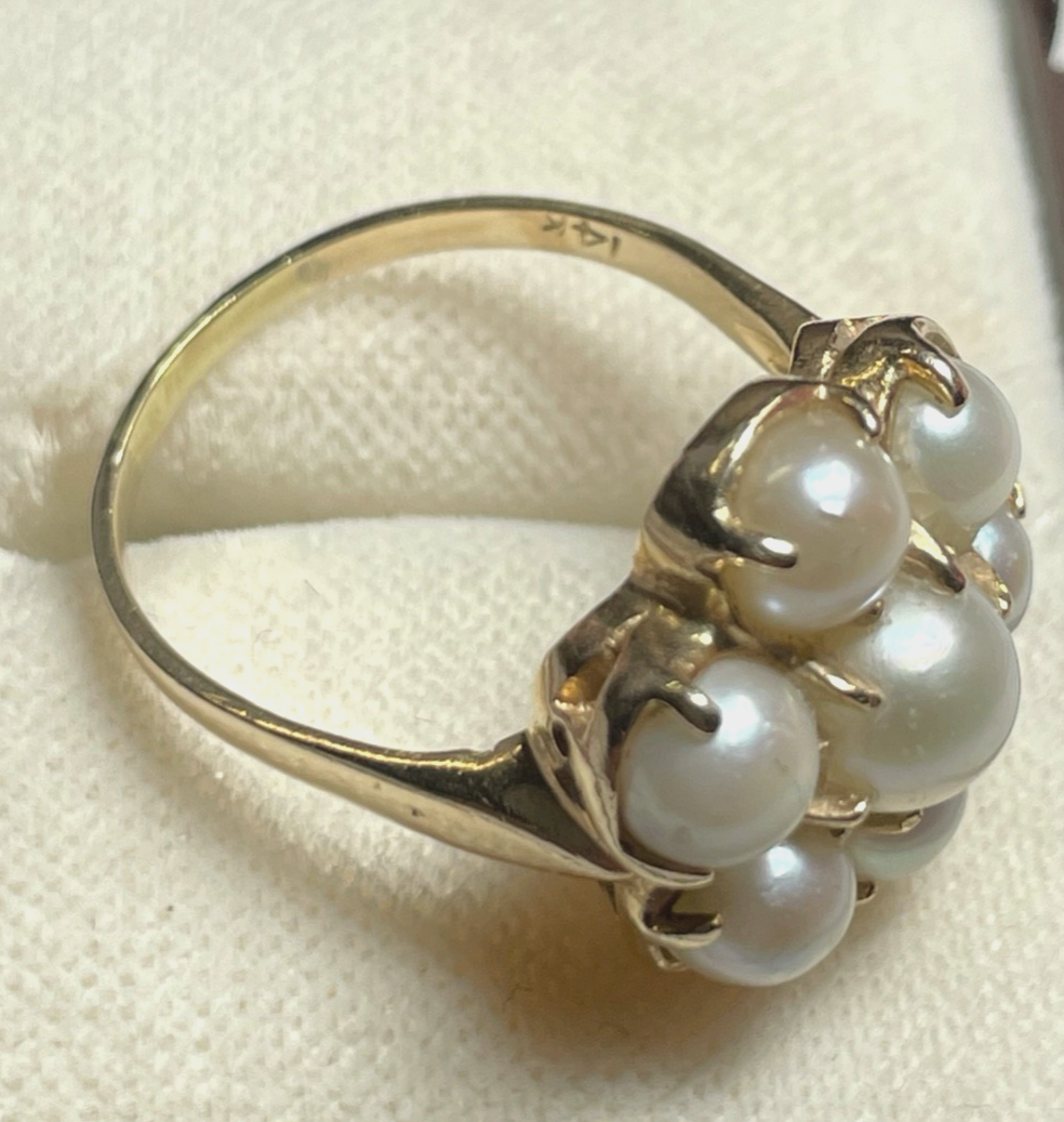 Antik 585 Gold 14 K Ring 7 Natur Perlen Ø 17,2 mm RG 54 solide Juwelier Qualität2