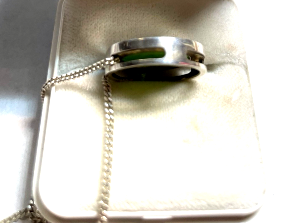 40 cm 925 Sterling Panzerkette + vintage grüne Jade Anhänger Purismus top gepfl.6