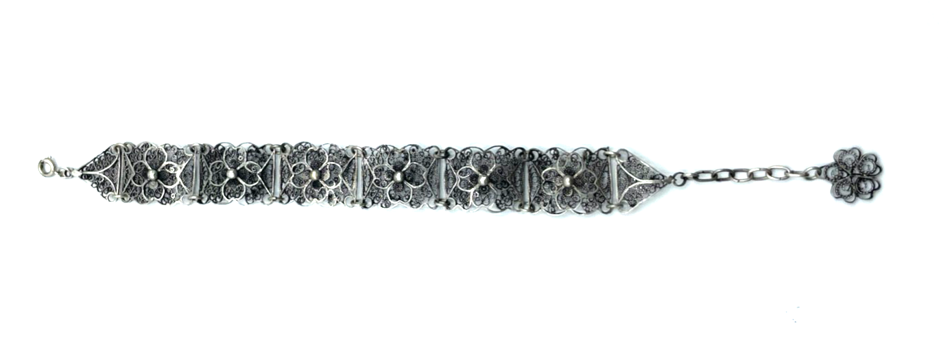 Antik 800 Silber Armband Filigransilber Handarbeit L 18 cm bis 20,5 cm B 17 mm0