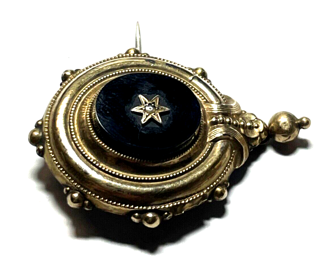 Antik Biedermeier Brosche Anstecknadel Schaumgold L 46 mm B 34 mm T 10 mm gepfl.2