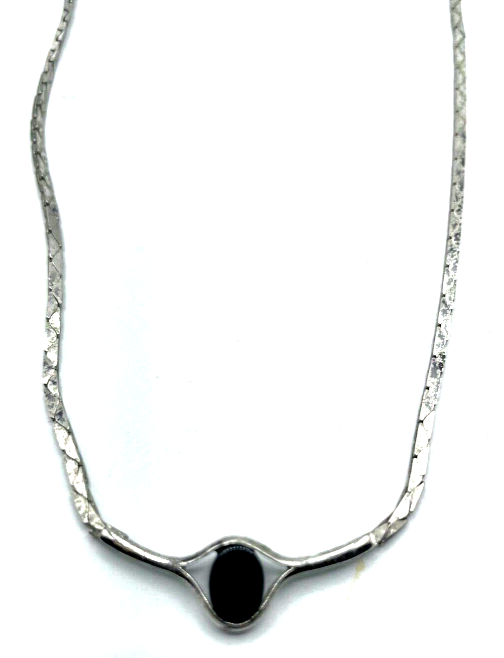 Vintage TEKA Design 925 Silber Kette Sterling Collier 70er J mit Onyx gepfl.1